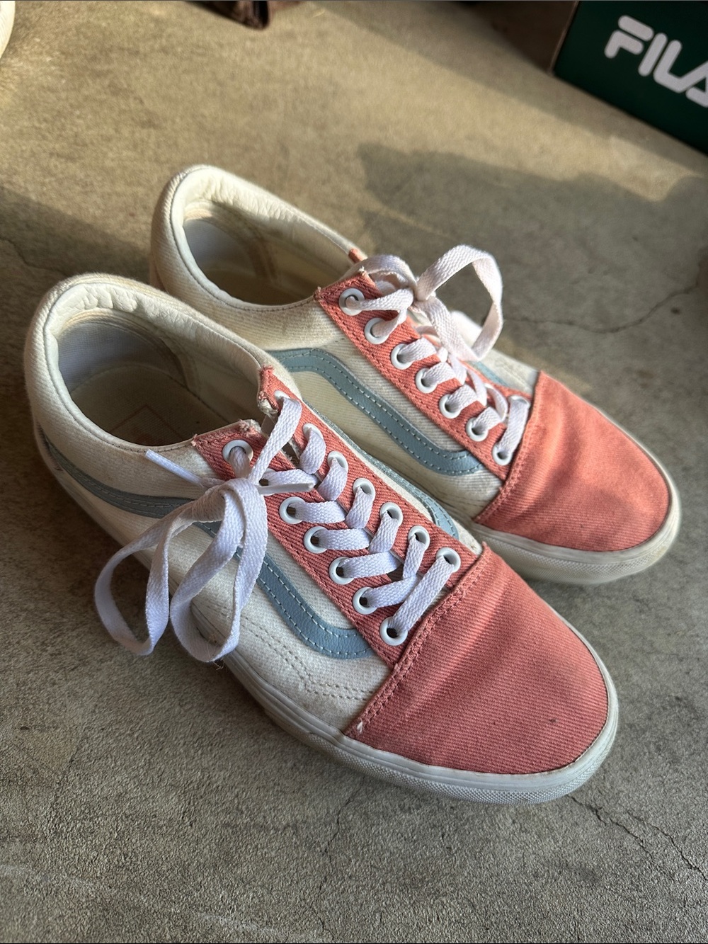 Vans Old Skool Low-Top Sneakers in Coral, Light Blue & White